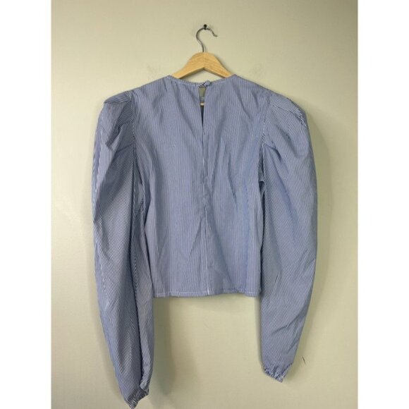 NWT The Femm Poplin Lightweight Puff Sleeves Luella Blouse Blue Size: Medium - Picture 8 of 9